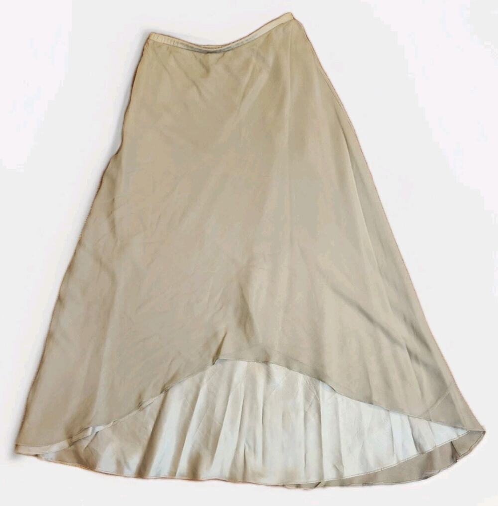Adrienne Papell Silk Skirt Womens 10 Beige A-Line Midi Lined Classic Elegant